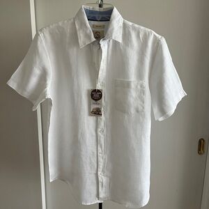 NWT Panama Jack Linen Men's Short Sleeve Button Down Collared Shirt Pink beige